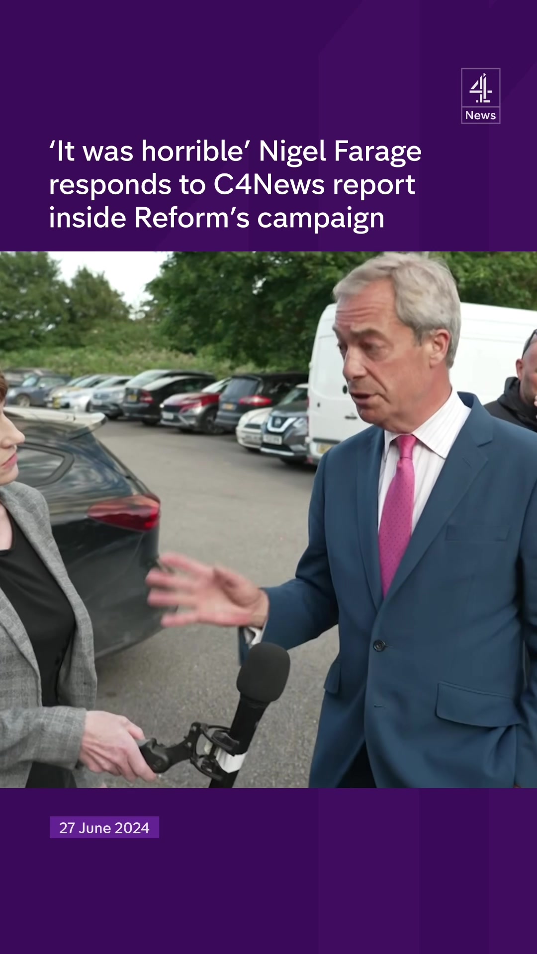 Nigel Farage responds to Channel 4 News undercover investigation within the Reform UK campaign in Clacton, exposing examples of racist language and raising questions whether the party has breached the local electoral campaign spending limit in the seat. #c4news #ReformUK #NigelFarage