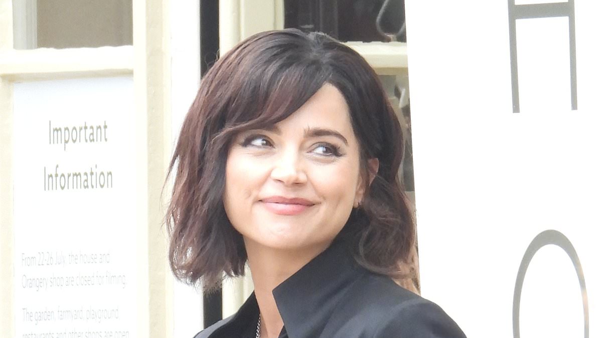 Pregnant Jenna Coleman sports a chic bob as she chats to boyfriend Jamie Childs while filming for second season of The Sandman after first meeting on the set of series one