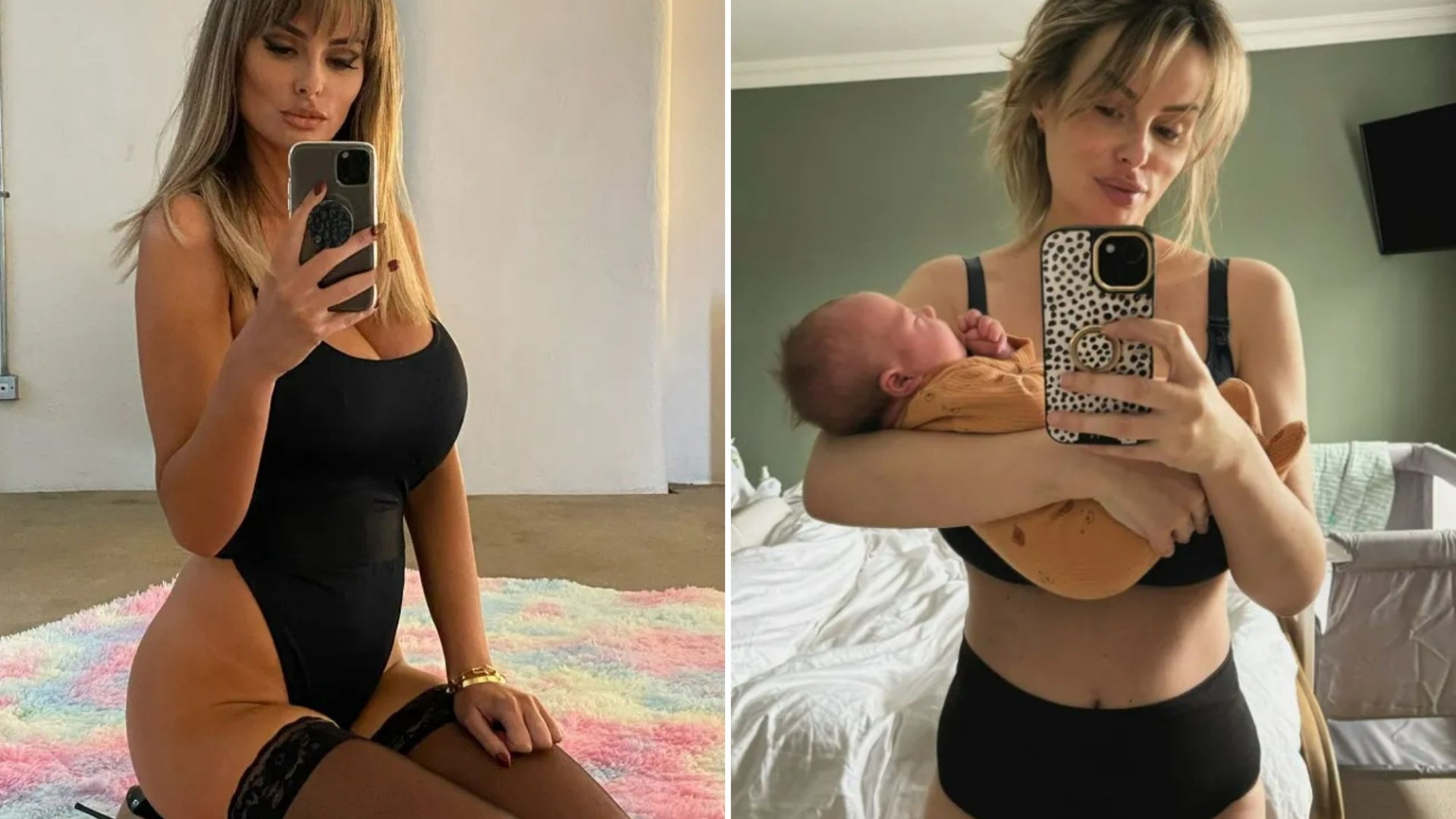 Rhian Sugden strips off to thong bodysuit for selfie after giving birth