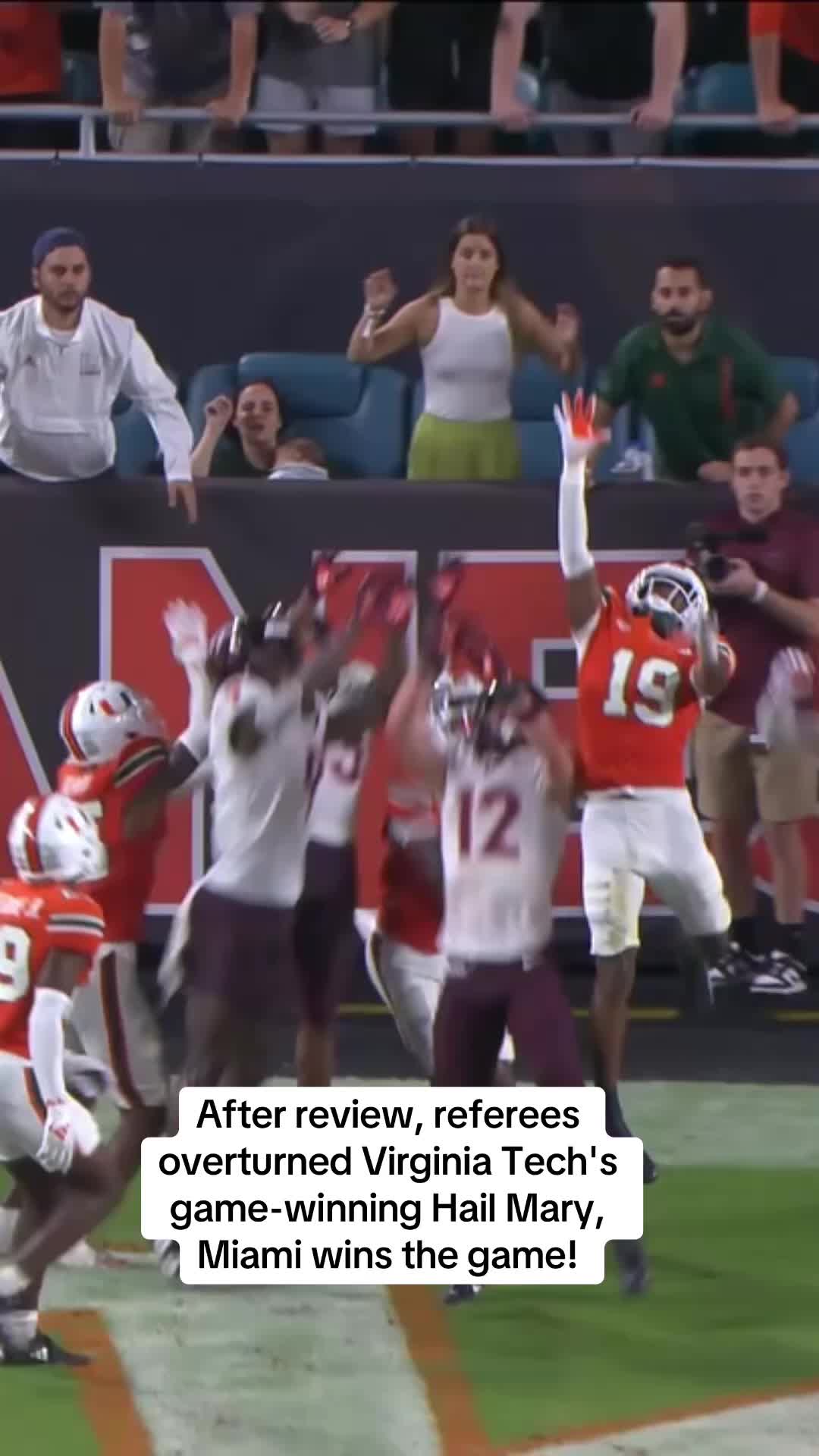 Refs overturned Virginia Tech's game-winning hailmary, Miami survives! #theu #miamihurricanes #collegefootball